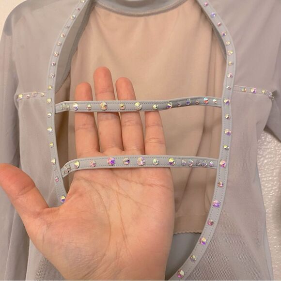 Weissman solo custom Dance costume gray Long Poet Sleeve Leotard MT11817 SA - Picture 9 of 12